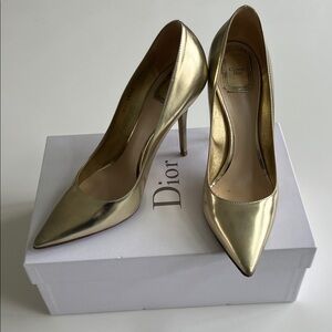 Authentic Dior Metallic Gold Leather Cherie Pointy 10 cm pump size 39.5